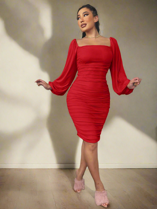 Zip-Back Ruched Bodycon Dress