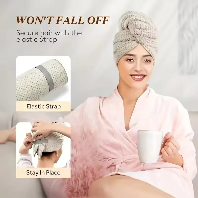 Water Absorbent Microfiber Wrap Towel with Elastic Strap