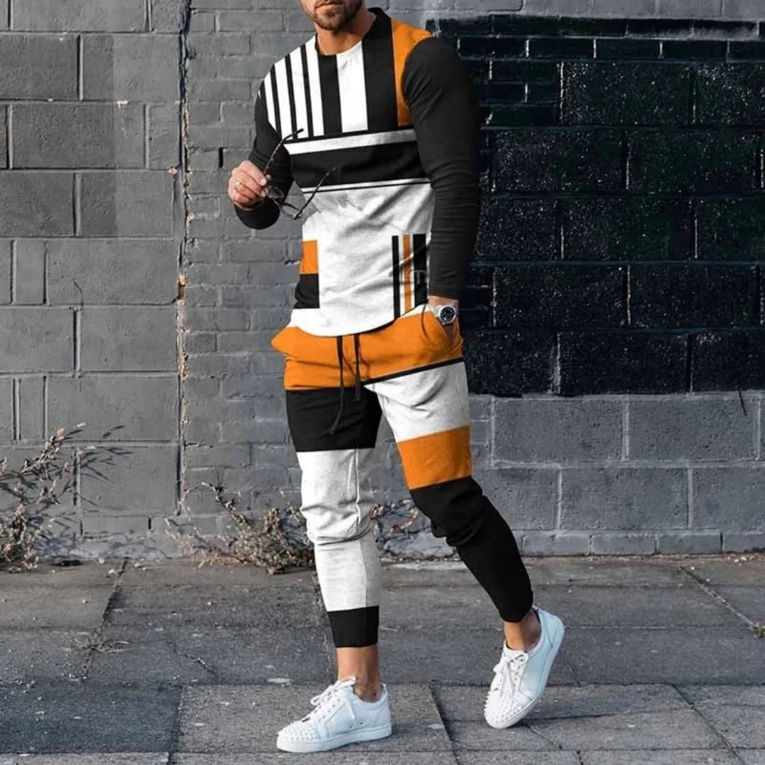Men's Long Sleeved Casual T Shirt and Trousers 2 Piece Tracksuit