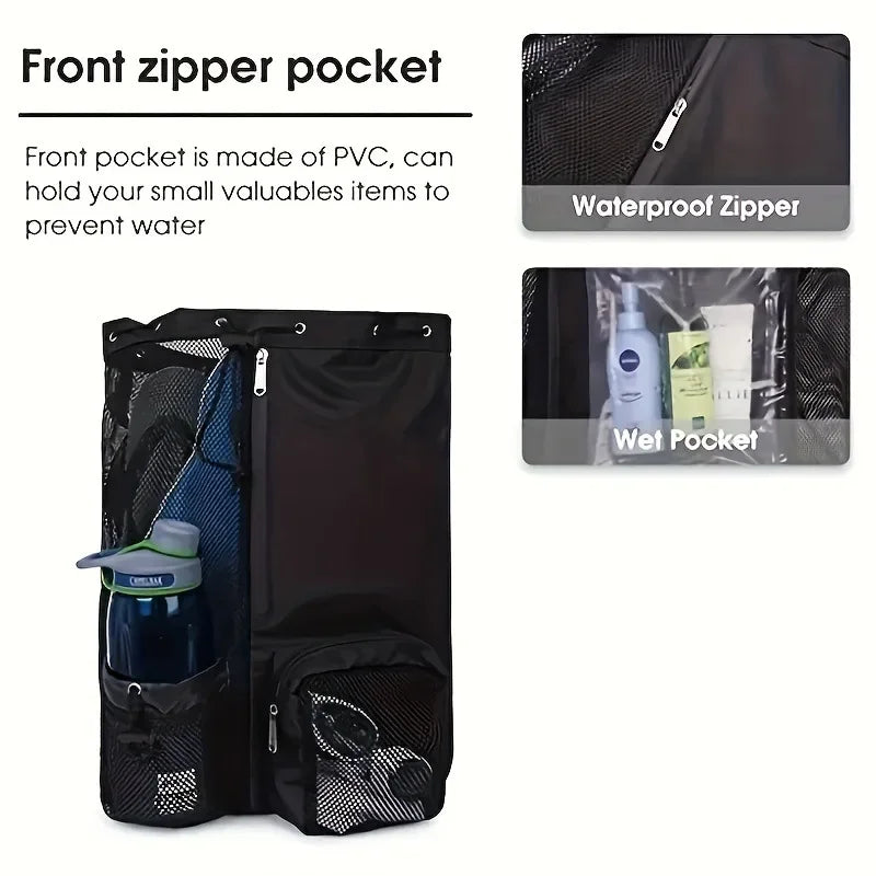 Mesh Drawstring Swim Backpack Bag