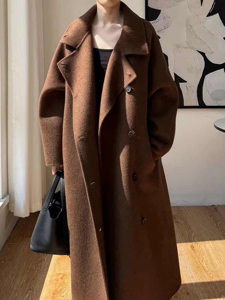 Women's 100% Wool Stand Collar Long Coat