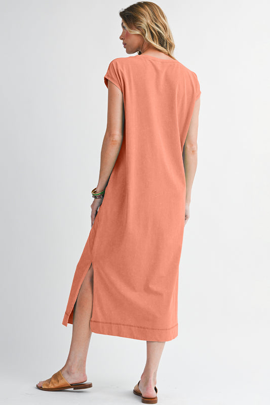 Mineral Wash Pocketed T-shirt Dress