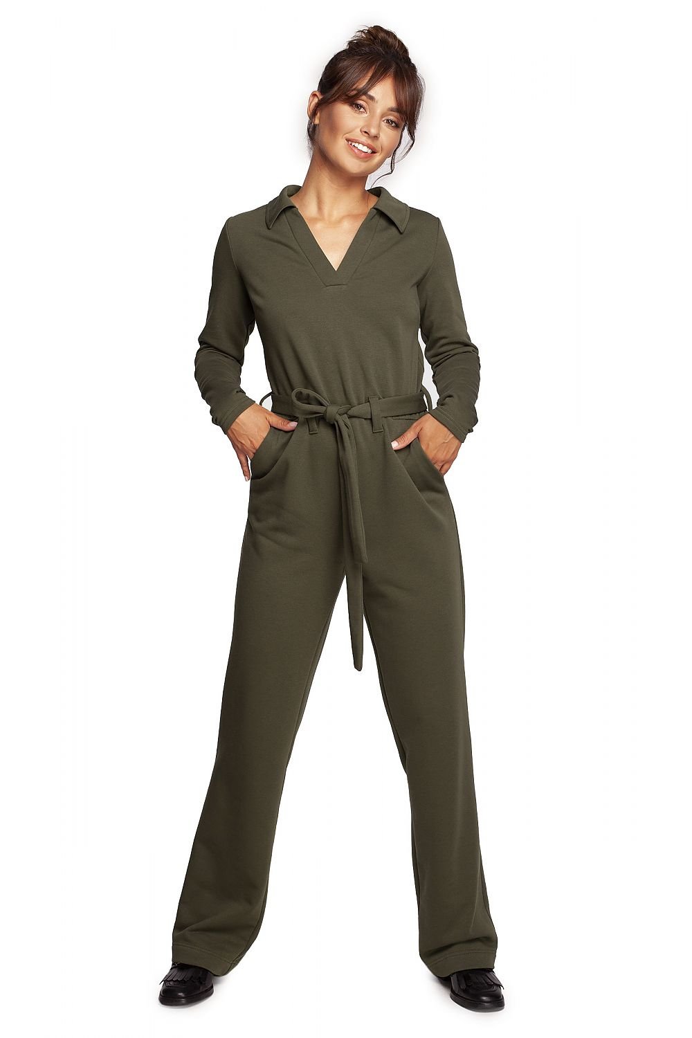 Collared V-Neckline Comfortable Chic Jumpsuit