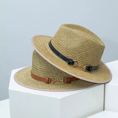 Straw Fedora Hat with Decorative Band