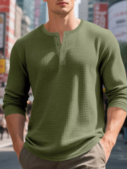 Men's Casual Waffle Knit Henley T-Shirt