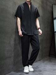 Men's Casual Short Sleeve Top and Pants Set