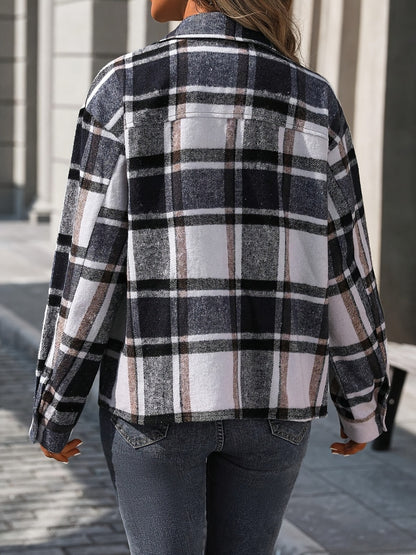 Plaid Button Up Drop Shoulder Jacket