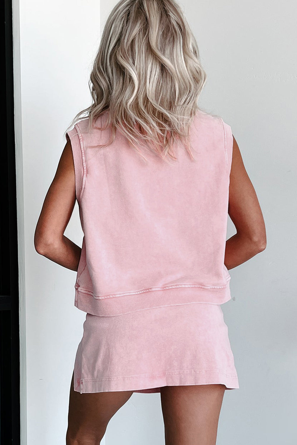 Washed Look Sleeveless Top and Skort Set