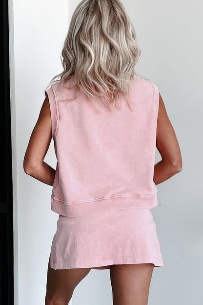 Washed Look Sleeveless Top and Skort Set