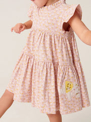Children's Floral Print Ruffle Sleeve Tiered Dress