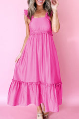 Ruffle Trim High Waist Sleeveless Maxi Dress