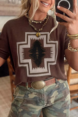 Western Graphic Short Sleeve Knit Casual Sweater