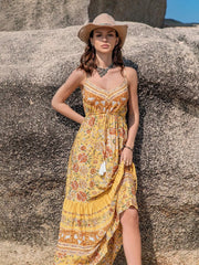 Tassel Printed Tiered Cami Dress