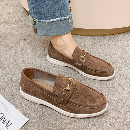 Women's Metal Buckle Flat Suede Sneakers