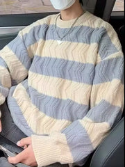 Men's Striped Textured Knit Sweater