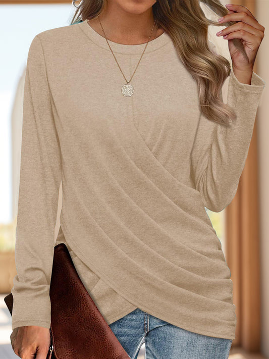 Ruched Round Neck Long Sleeve Shirt