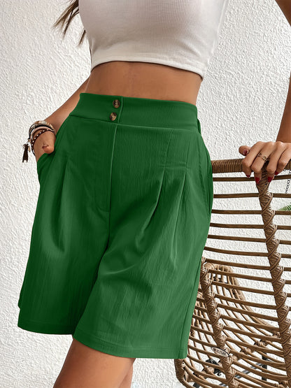 Pocketed Elastic High Waist Shorts