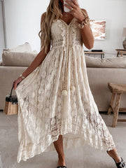 Ruffled Lace V-Neck Maxi Dress