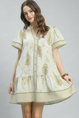 Linen Rayon Blend - Printed Tiered Mini Dress