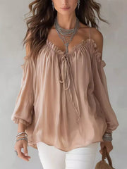 Frill Spaghetti Strap Tie Front Blouse