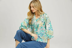 Watercolor Floral Blouse with Flounce Sleeve