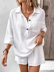 Button Detail Top and Shorts Set