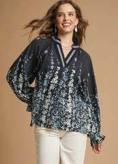 Floral Print Blouse with Balloon Sleeves