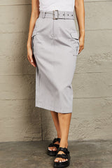 Cotton Buckled Midi Skirt