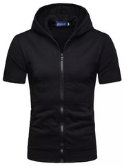 Men's Short Sleeve Zip Up Hoodie Top