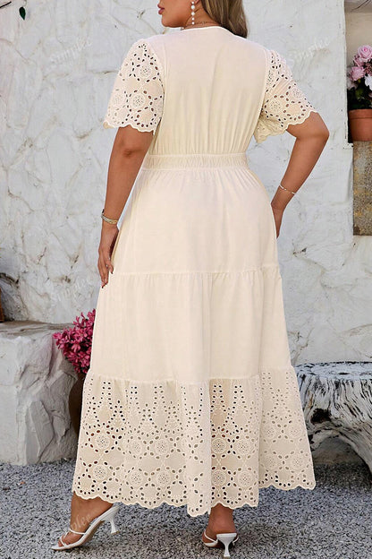 Plus Size Lace Embroidery Short Sleeve Maxi Dress
