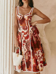 Vintage Paisley Print Midi Dress