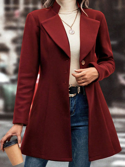 Women's Collared Neck Button Up Long Sleeve Coat