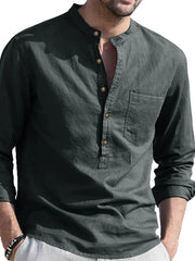 Men's Linen-Cotton Blend Long Sleeve Polo Shirt