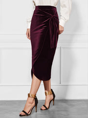 Side Tied Velvet Skirt