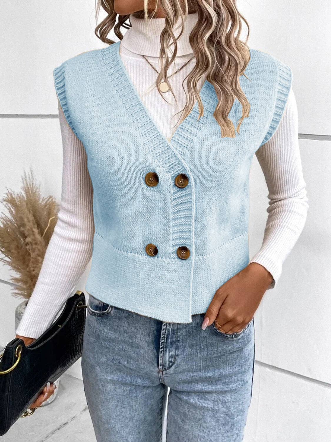 Button Up V-Neck Sweater Vest