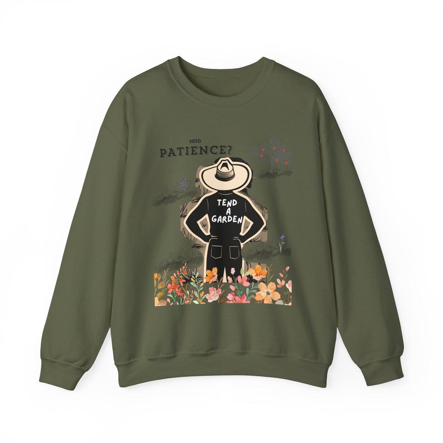 Need Patience? Tend a Garden Sweatshirt, Gardening Gift, Funny Gardener Shirt, Plant Lover, Unisex Crewneck Pullover, Garden