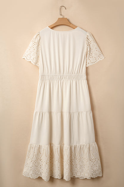 Plus Size Lace Embroidery Short Sleeve Maxi Dress