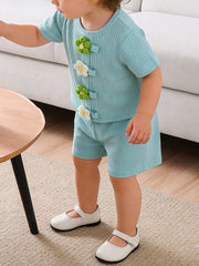 Children's Ribbed Knit Flower Top and Shorts Set