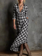 Plaid Button-Down Maxi Dress