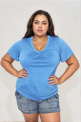 Double Take Ruched V-Neck Short Sleeve T-Shirt