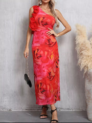 One Shoulder Ruffle Trim Dress