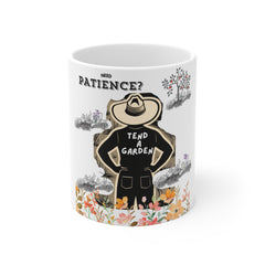 Need Patience? Tend A Garden Funny Gardening Mug 11oz, Gardeners Gift Cup, Gift for Plant Lovers, Ceramic Tea and Coffee Mug