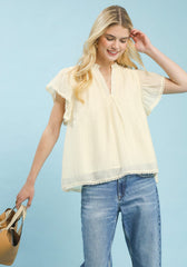 Flutter Sleeve Relaxed Top with Trim Detail