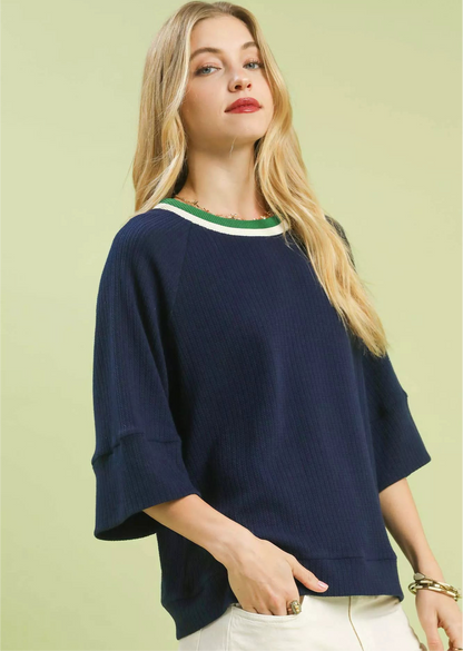 Ribbed Knit Top with Contrast Trim