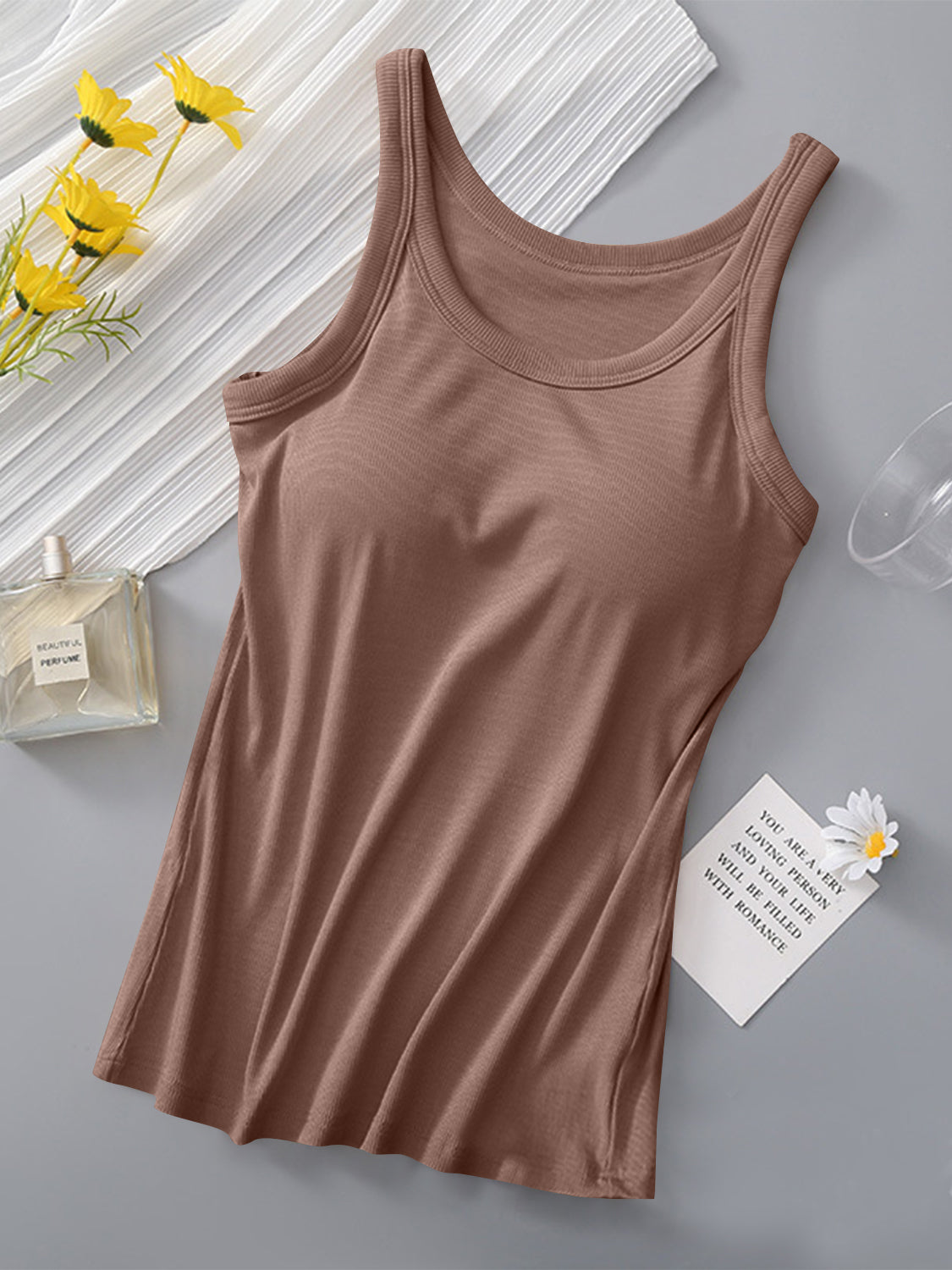 Round Neck Tank Top with Built-In Bra