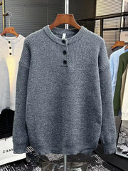 Men's Plus Size Button Detail Dropped Shoulder Sweater
