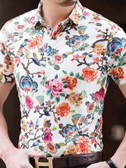 Men's Floral Print Short Sleeve Button-Down Shirt