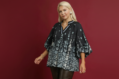 Floral Print Blouse with Balloon Sleeves