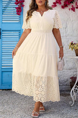 Plus Size Lace Embroidery Short Sleeve Maxi Dress