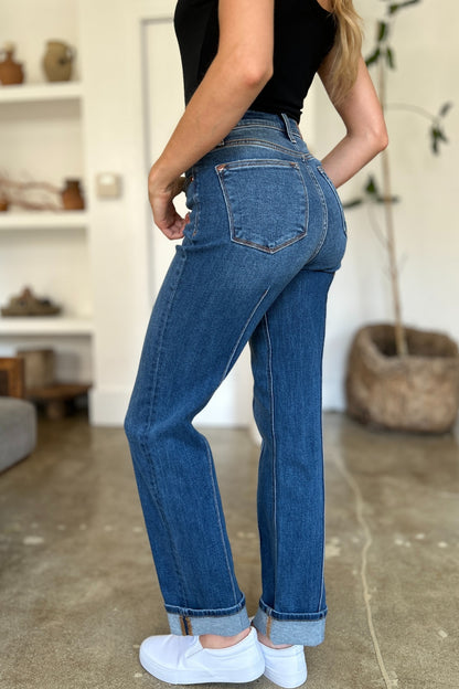 High Waist Front Seam Detail Straight Jeans